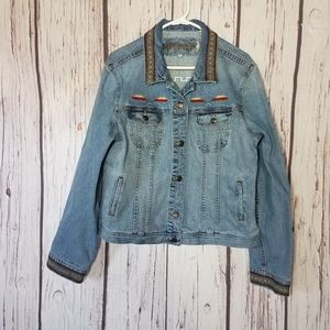 Bob Timberlake Embroidered Aztec Print Jean Jacket XL